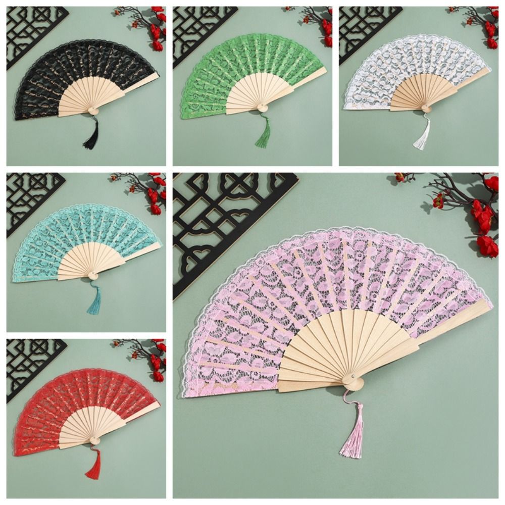 Tassel Fringe Trim - Elegant Lace Pattern Chinese Fan Vintage