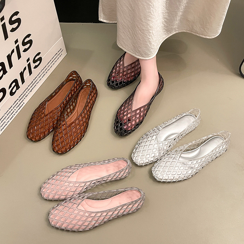 Crystal Mesh Fabric - omens Summer Flat Jelly Sandals Fishnet