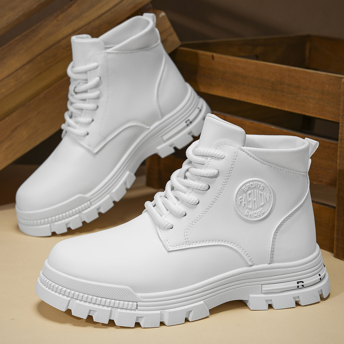 Guipure Lace Panel - Men's Fashionable All-Season White Motorcycle Boots