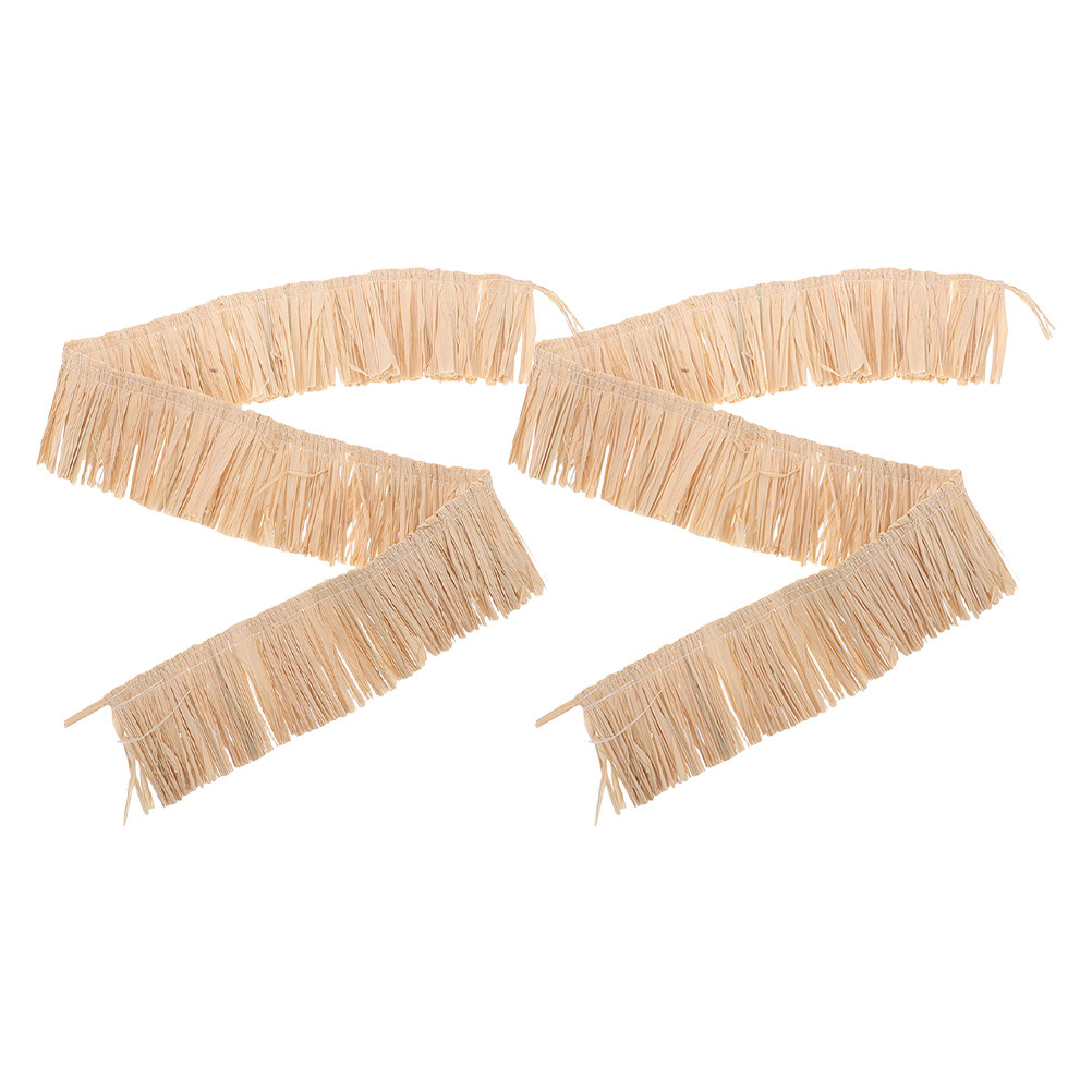 Tassel Fringe Trim - 2Pcs Handwoven Raffia Fringe Trim Natural