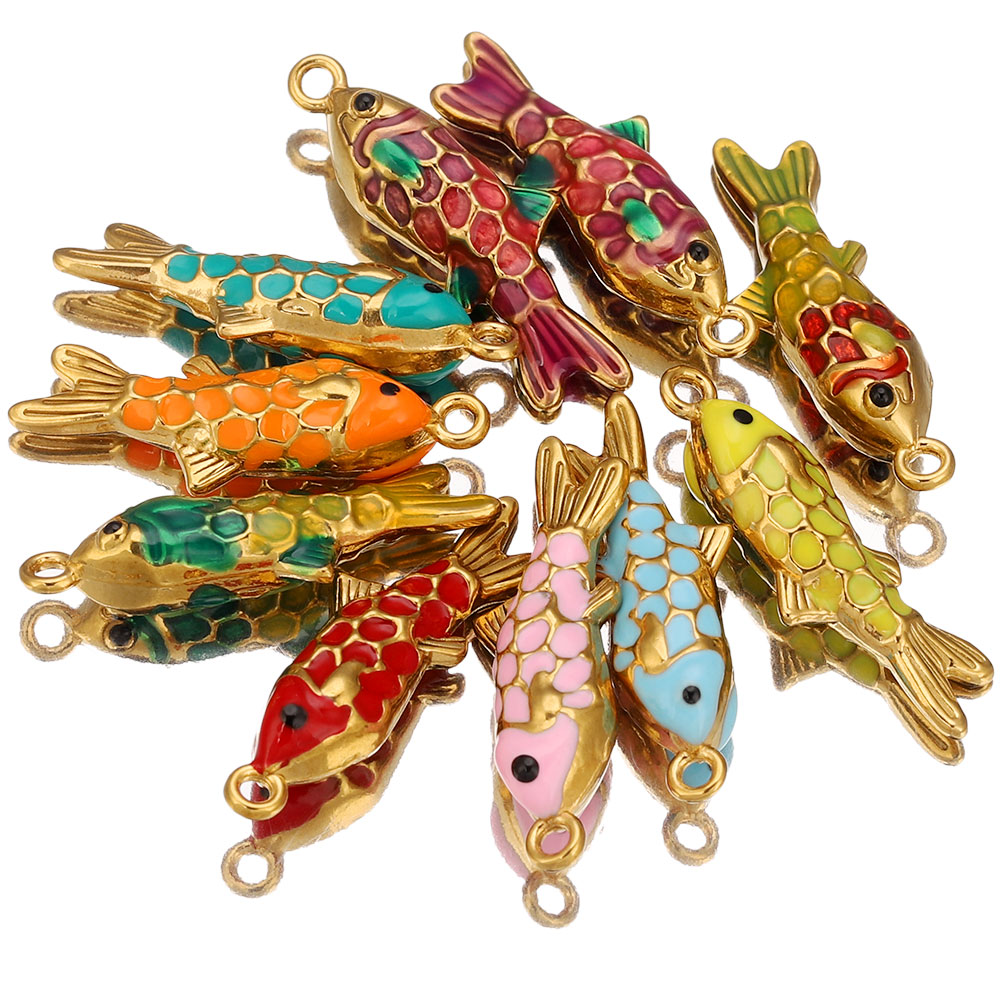 Embellishment Crafts - 2pcs Stainless Steel Colorful Enamel Gold
