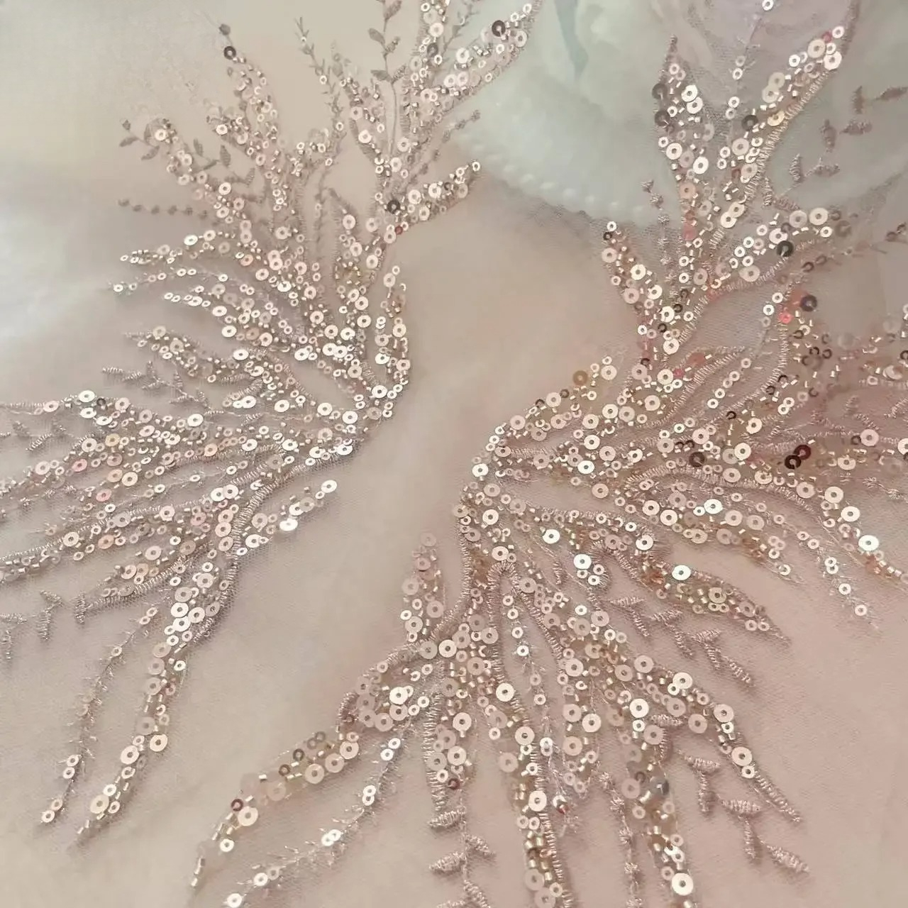 Applique Patch Flower - 5Pair-2Pair.Rose Gold Sequin Tube Bead Embroidery