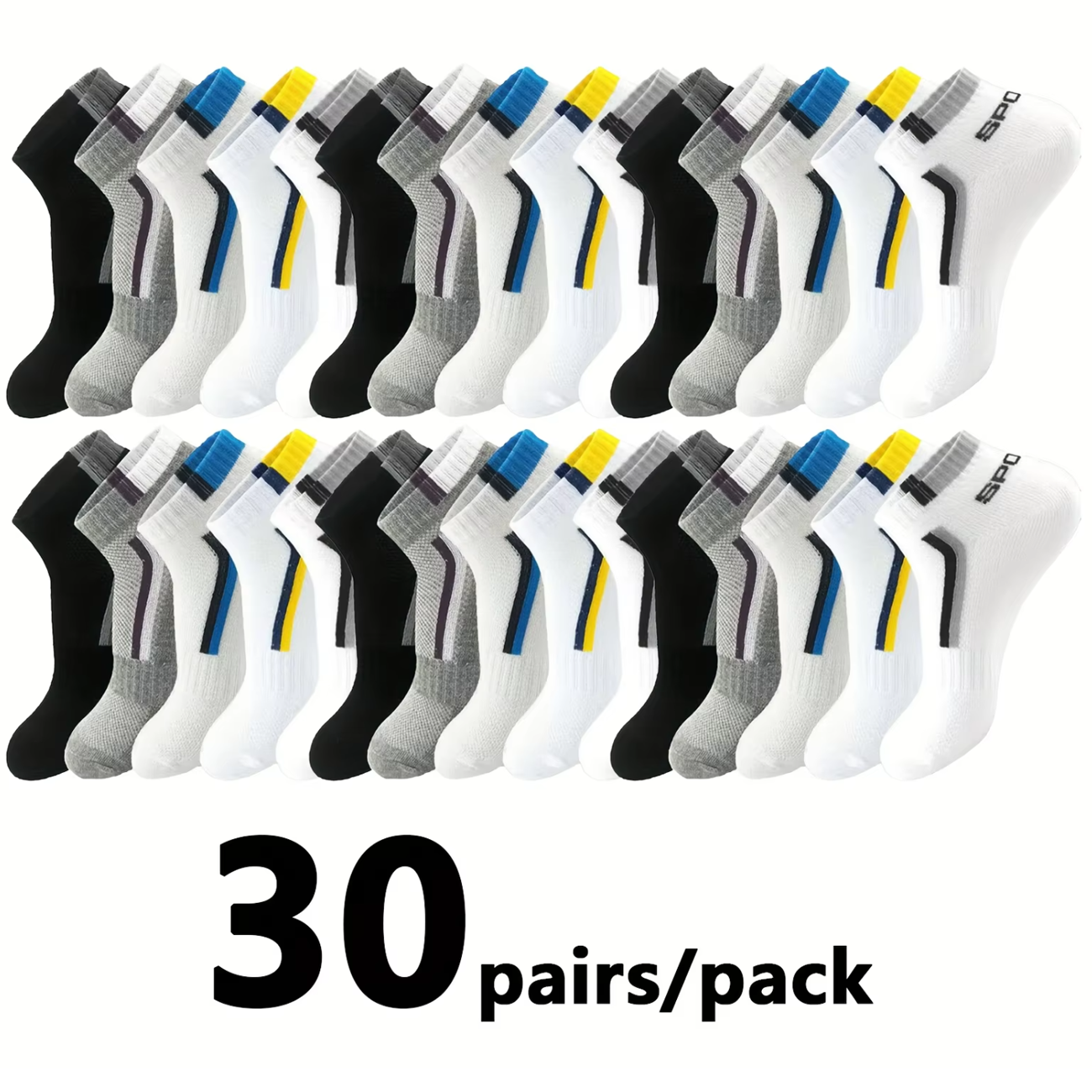 Embellish Knit - 30Pairs Men's Color-block Mesh Breathable Ankle