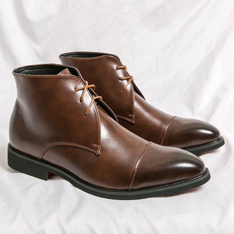 Guipure Lace Panel - English Style Men's Genuine Leather Boots