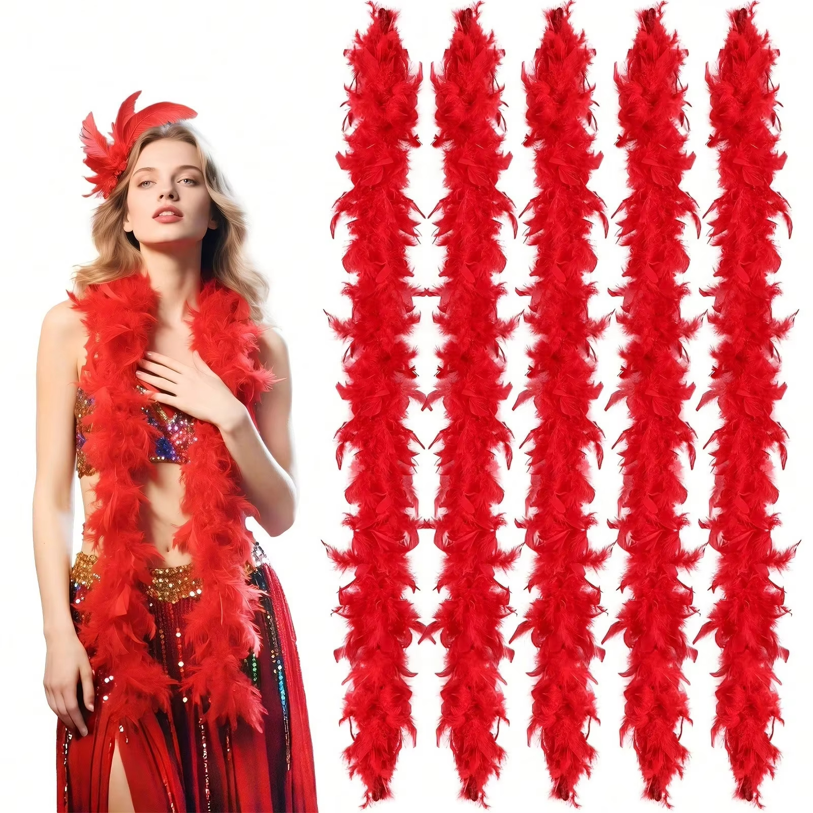 Feather Trim Marabou - Red Marabou Feather Boa Trim Fluffy