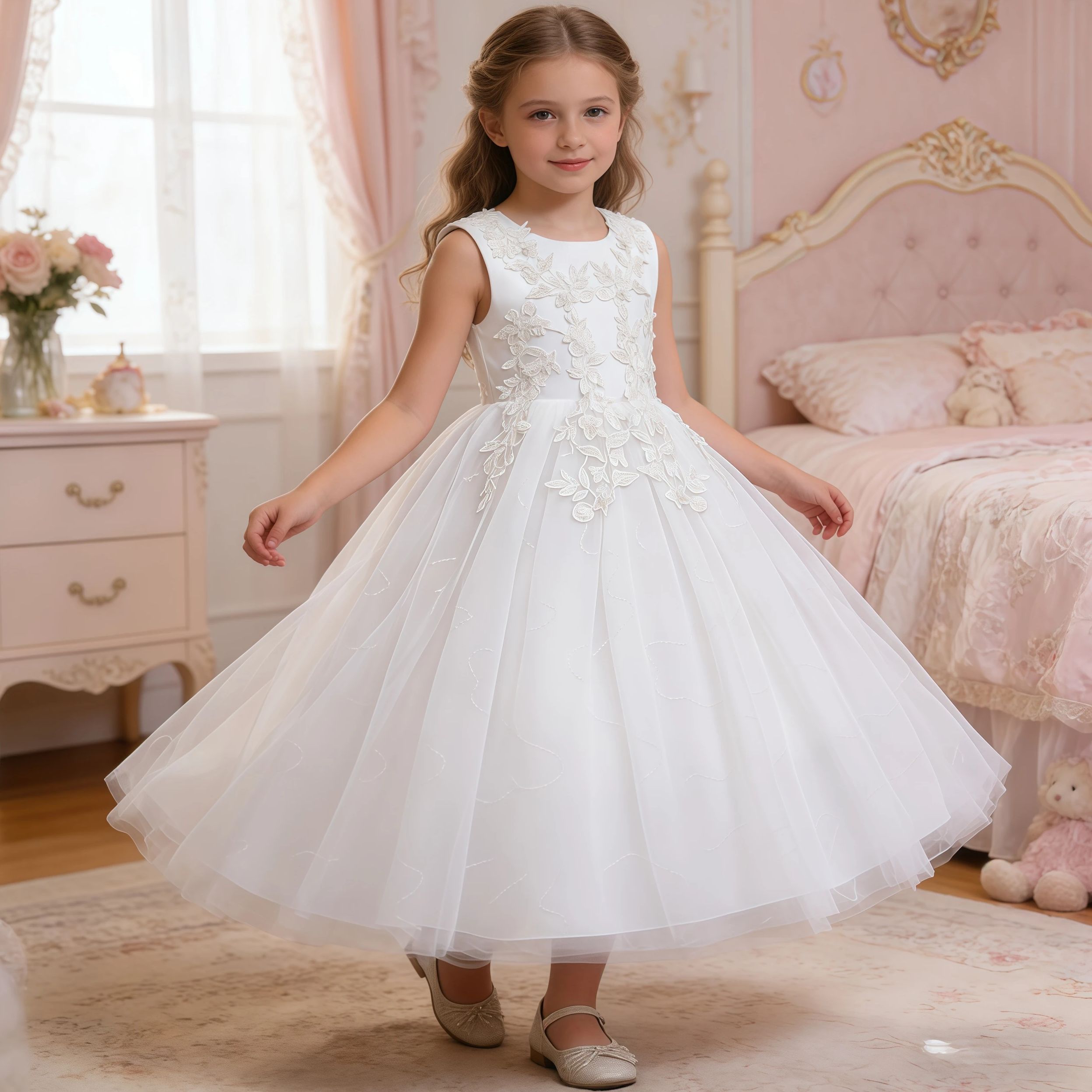 Applique Patch Flower - Teenage Girls Sequins Embroidery Bridesmaid Long