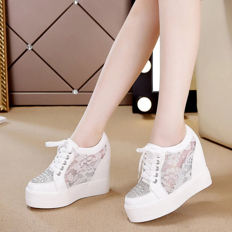 Crystal Mesh Fabric - Fashion Sneakers Women Platform Shoes Rhinestone