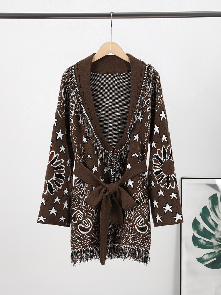 Tassel Fringe Trim - Vintage Jacquard Tassels Lace Up Cardigans