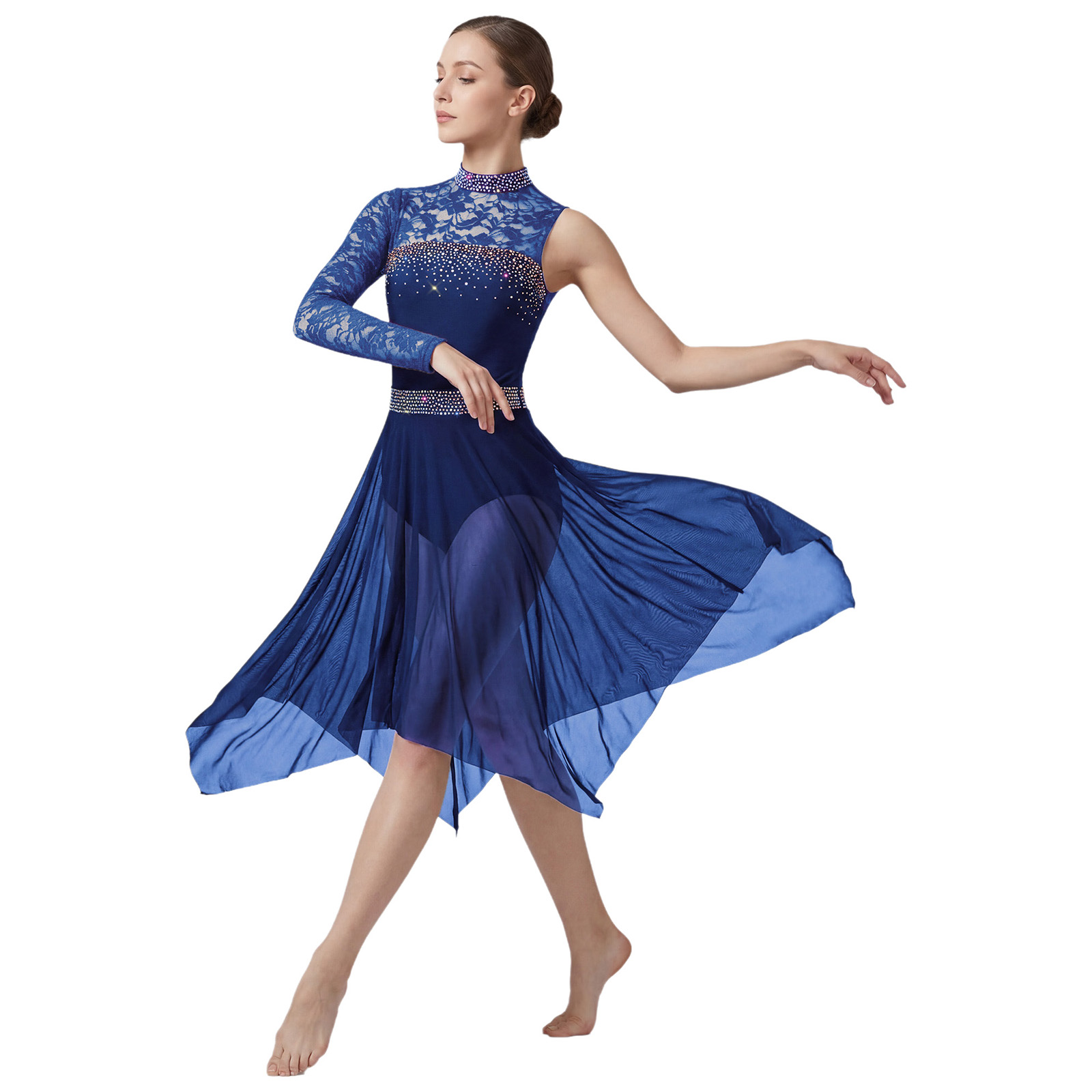 Rhinestone Banding Trim - Women Lyrical Figure Skating Dance Dress