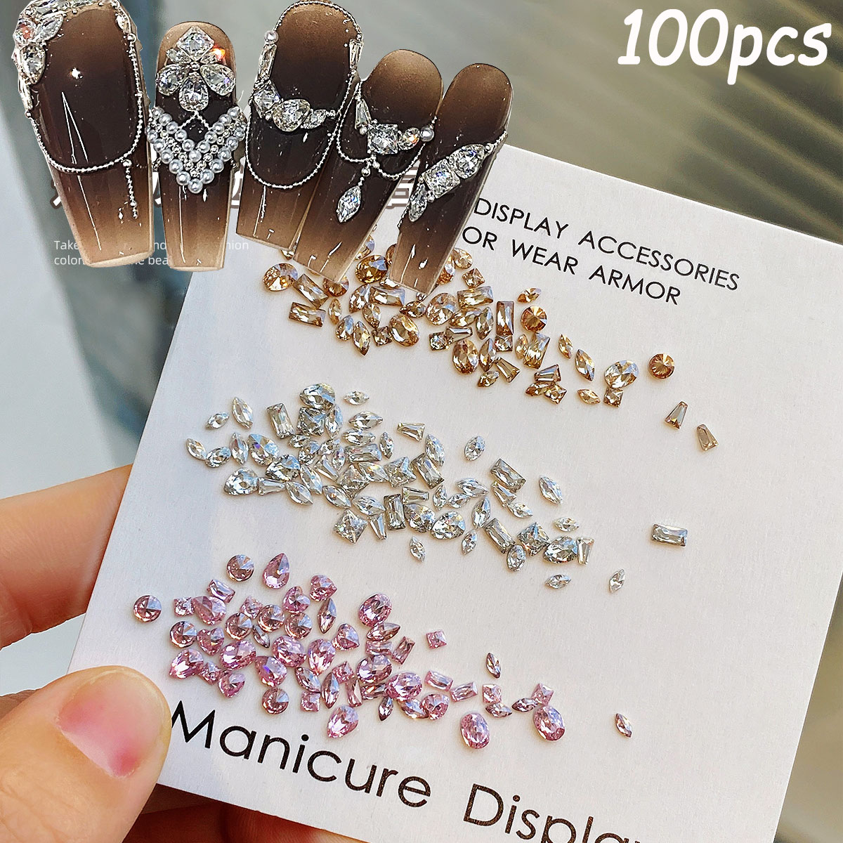 Sew On Rhinestone - 100PCS Clear/Pink/Champagne Mini Zircon Nail Rhinestones