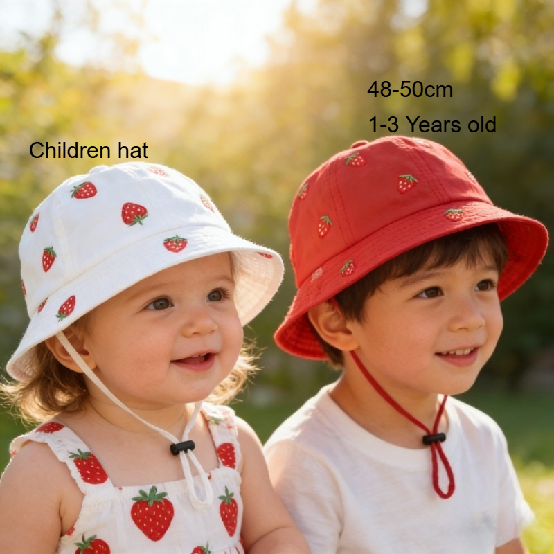Embellish Knit - Girl Fisherman Hat with Strawberry Embroidery