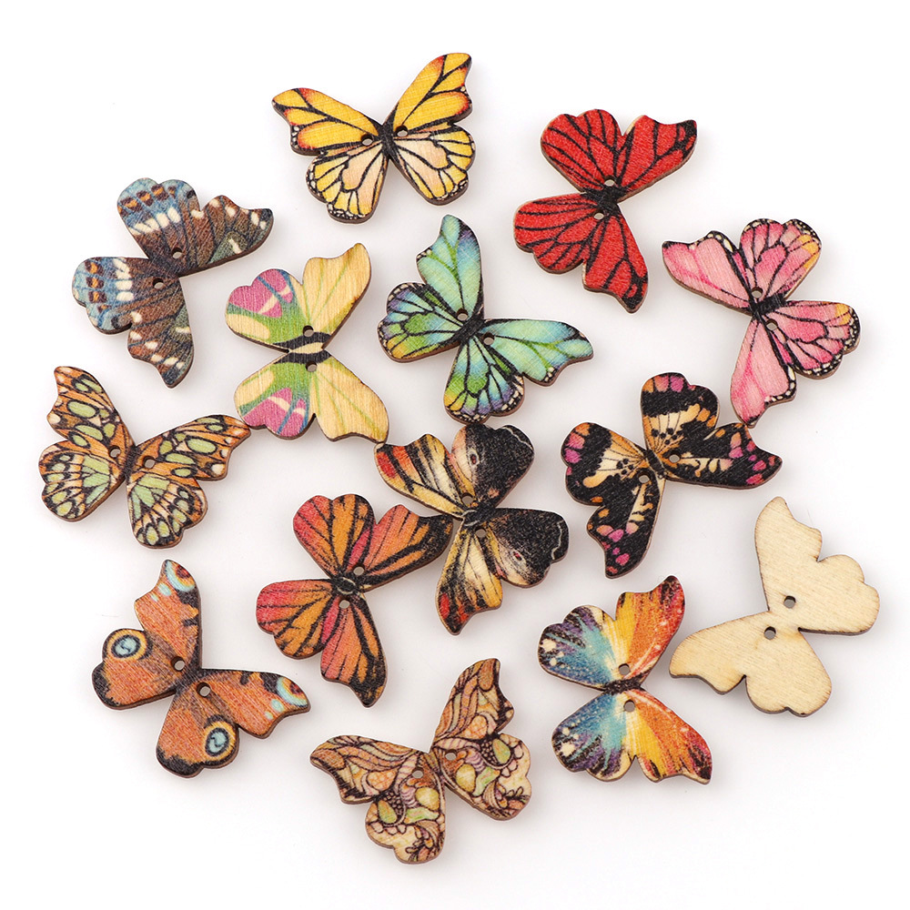 Embellishments For Scrapbooking - 50pcs Butterfly wooden button mix color