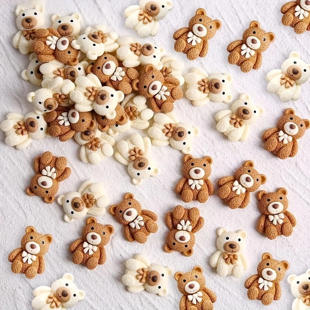 Embellishments For Scrapbooking - 10-100pcs Cartoon Beige Coffee Bear Resin