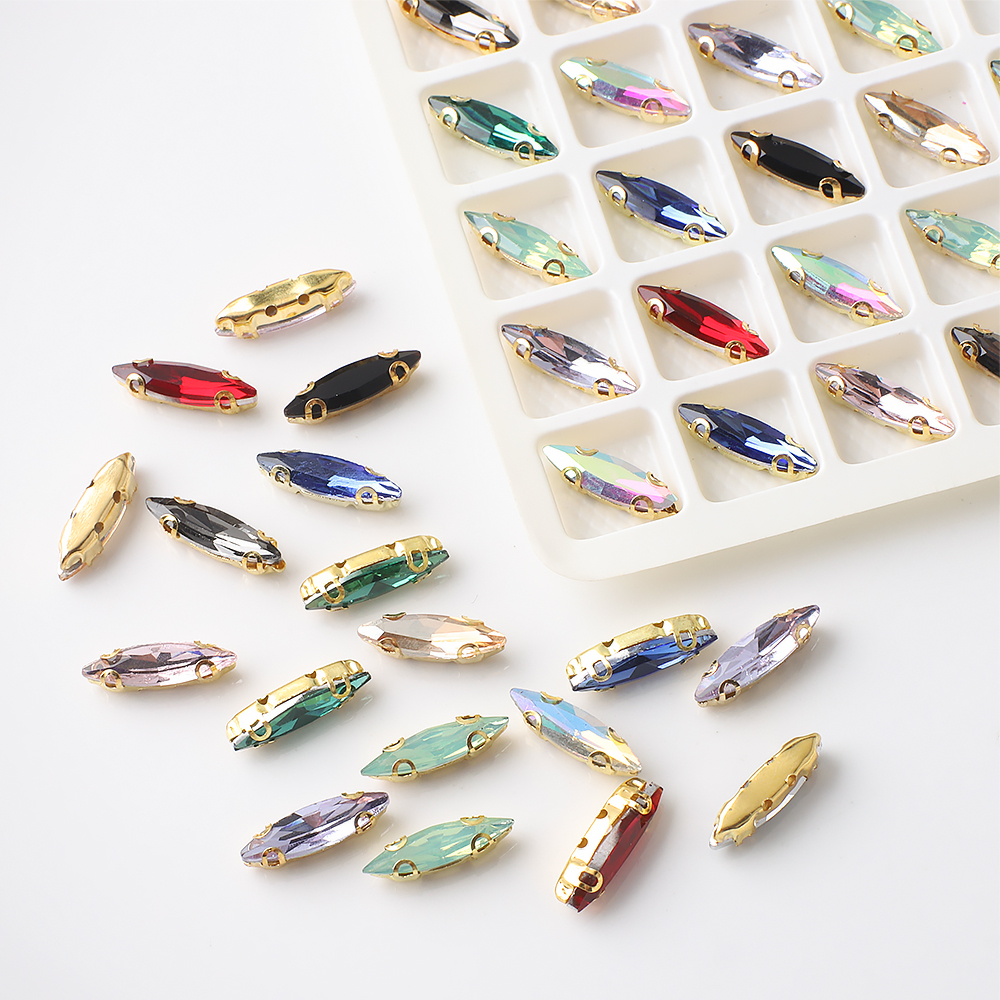 Sew On Rhinestone - 20Pcs 4x15mm Horse eye Crystal Glass