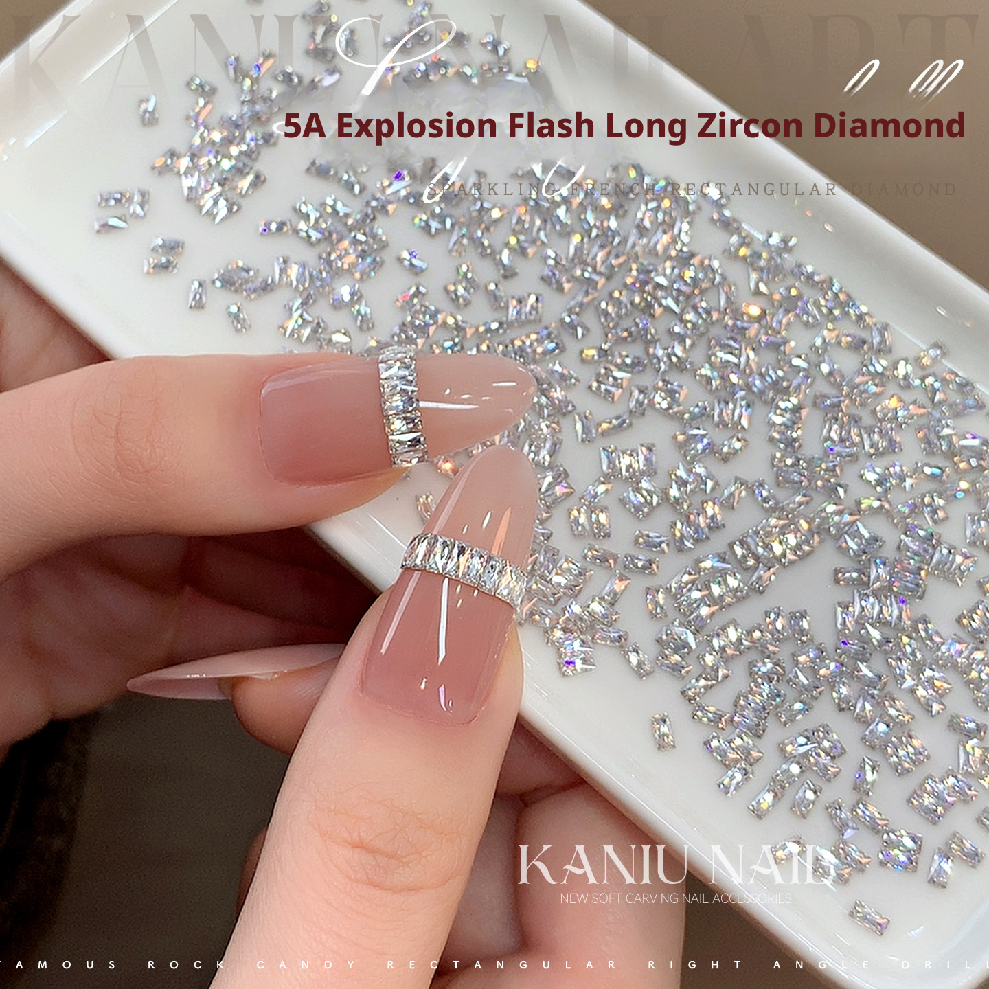 Sew On Rhinestone - KANIU Champagne rectangular nail zircon white