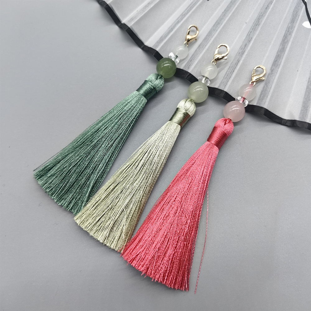 Beaded Trim Fringe - 8cm Lobster Clasp Tassel Charm Polyester
