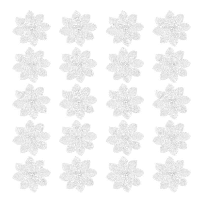 Applique Patch Flower - 20Pack Decorative White Flower Embroidery Patches