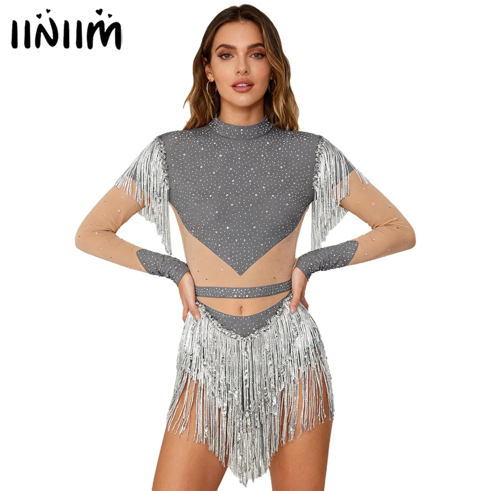 Rhinestone Banding Trim - Womens Rhinestone Figure Skating Sequin Tassel