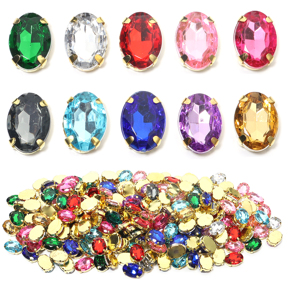 Sew On Rhinestone - 50pcs Gold Color Stainless Steel Base