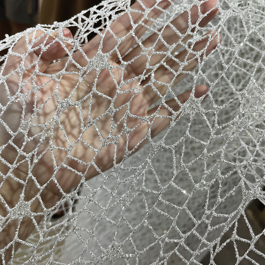 Crystal Mesh Fabric - White Glitter Shiny Irregular Mesh Texture