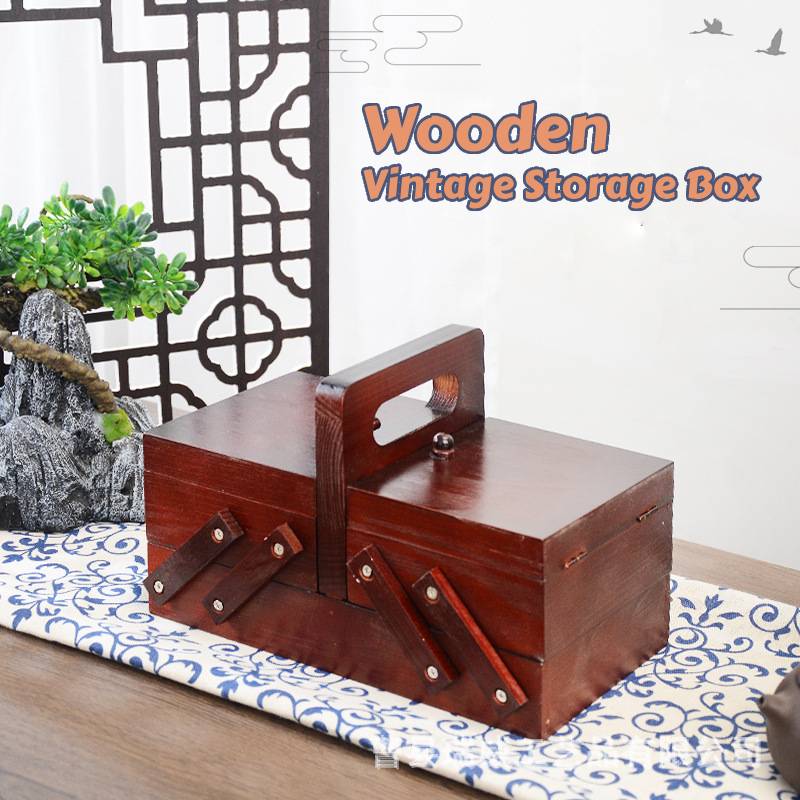 Craft Embellishment Storage - Portable Foldable Wooden Sewing Box Compartments