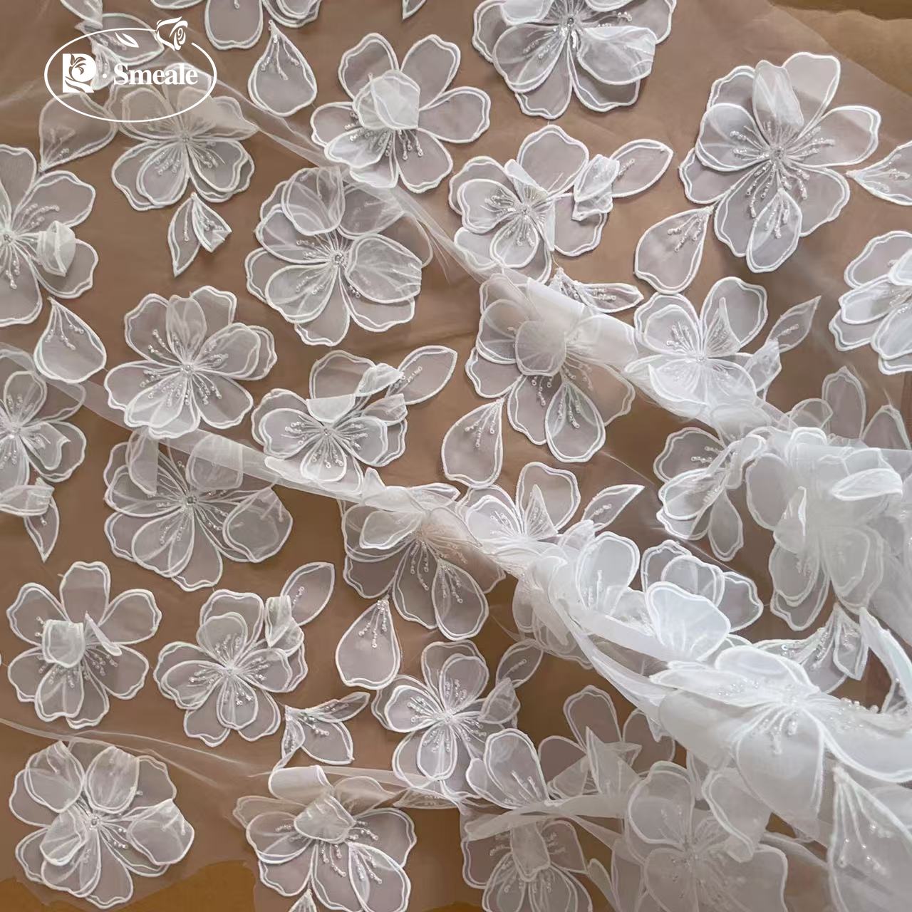 Crystal Mesh Fabric - NEW Large Flowers Beaded Sequins Wedding