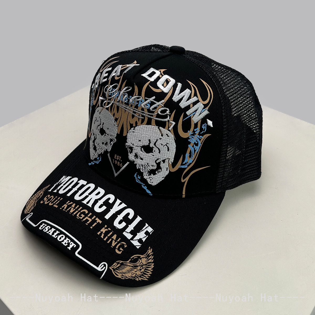 Embroidery Craft - Skull Flame Embroidery Hard Top Trucker