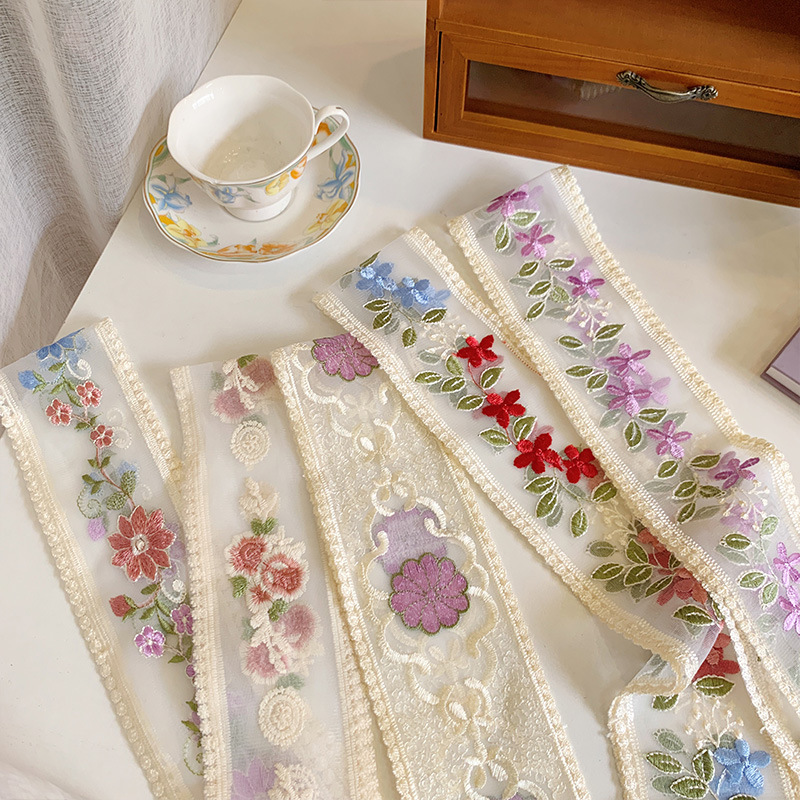 Lace Ribbon Trim - 1 Yard Lace Embroidery Flower Ribbon
