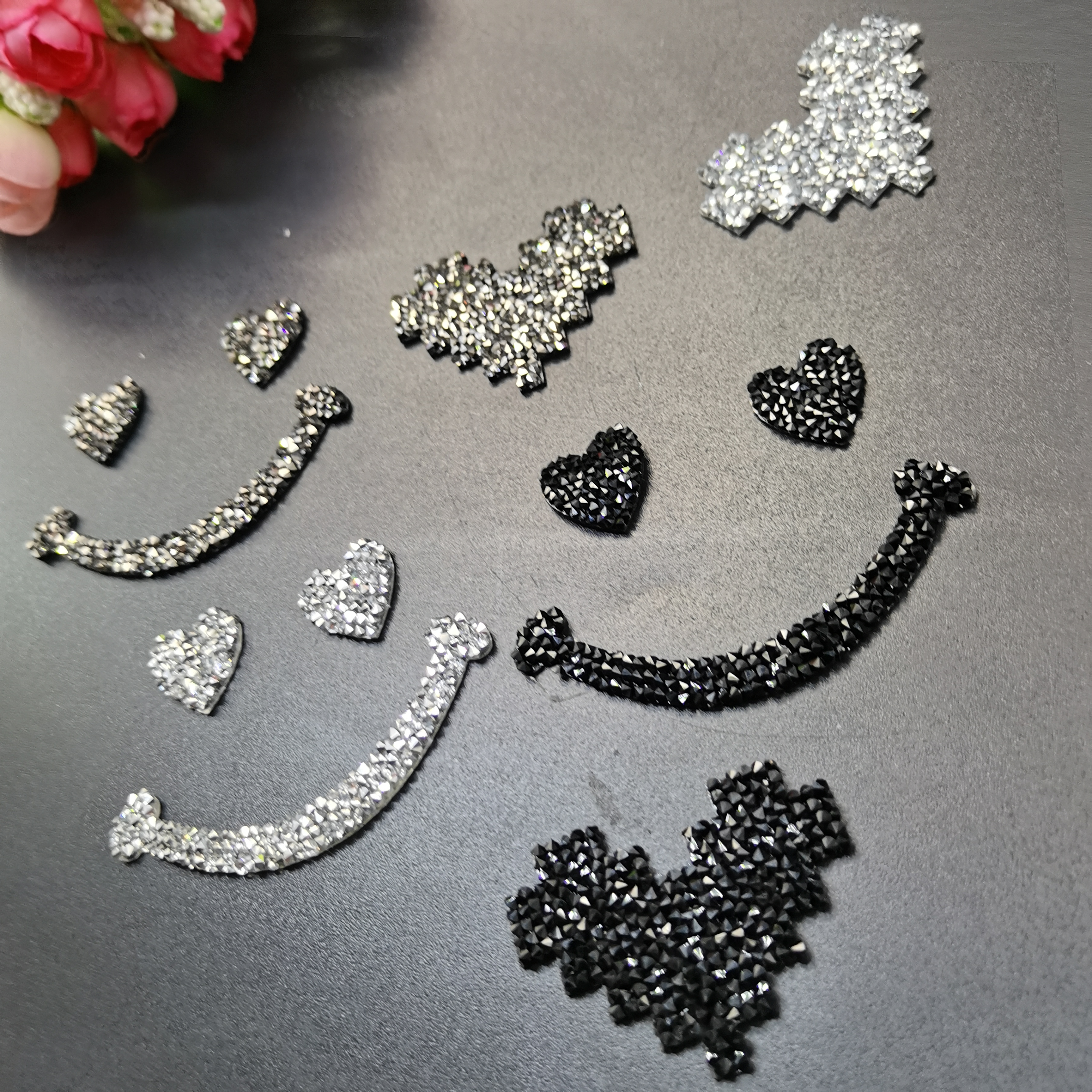 Hotfix Rhinestone Sheet - New 3colors Glitter Heart Smile Motif