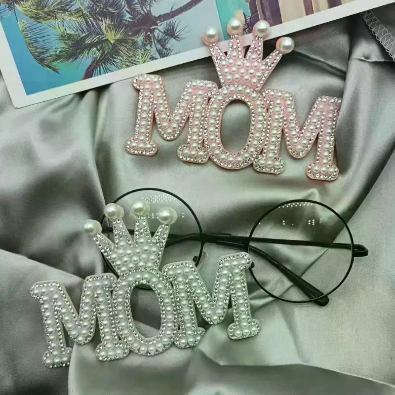 Sew On Rhinestone - 1PC Pearl Crown Mom Letter Patches