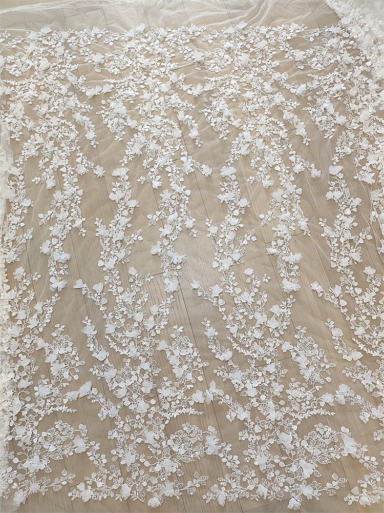 Craft Embellishment - Ivory 3D Floral Hand Beaded Lace