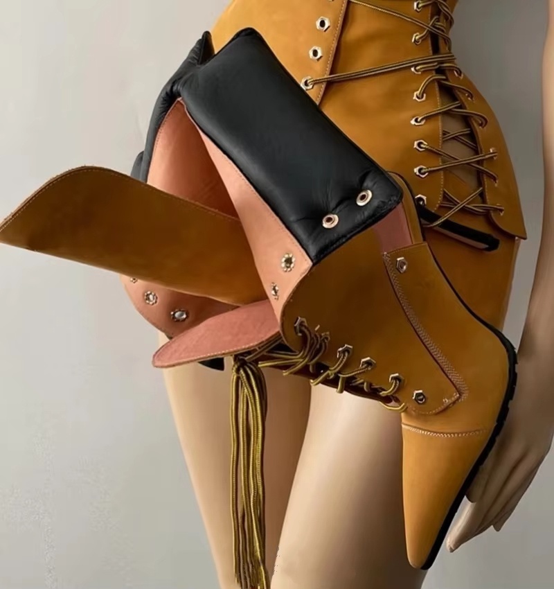 Guipure Lace Panel - Gladiator Heels Patchwork Front Lace Up