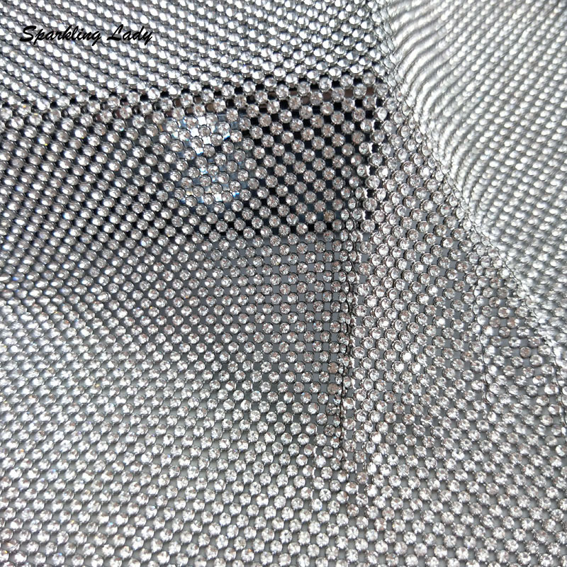 Crystal Mesh Fabric - 2MM Silver Crystal Mesh Fabrics High