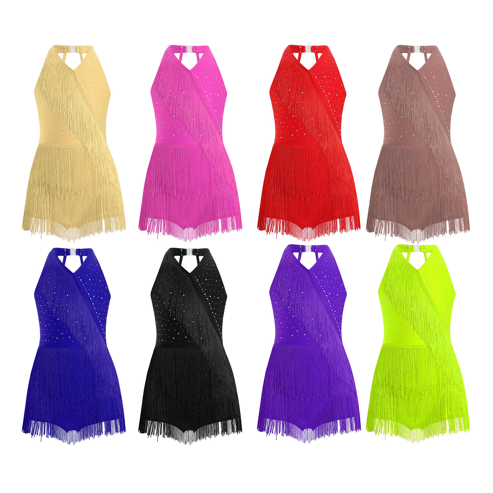 Kids Girls Latin Leotard Dress - Rhinestone Banding Trim incelemesi ve fiyatı