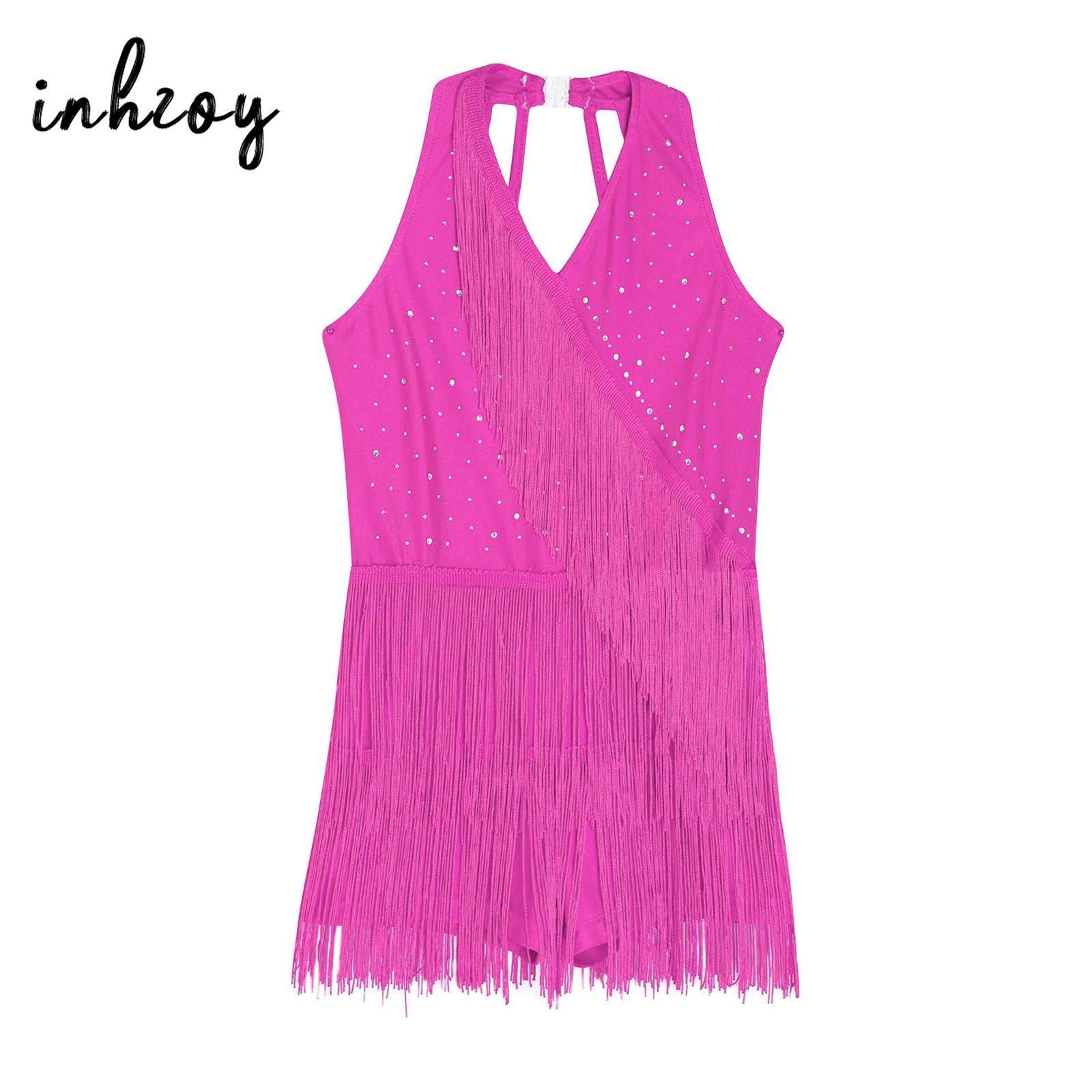 Kids Girls Latin Leotard Dress - Rhinestone Banding Trim incelemesi ve fiyatı