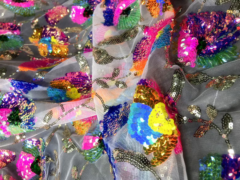 Colorful Crystal Sequins Flowe - Crystal Mesh Fabric incelemesi ve fiyatı