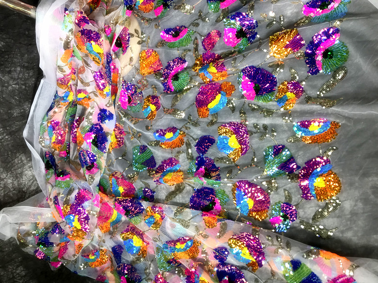 Colorful Crystal Sequins Flowe - Crystal Mesh Fabric incelemesi ve fiyatı