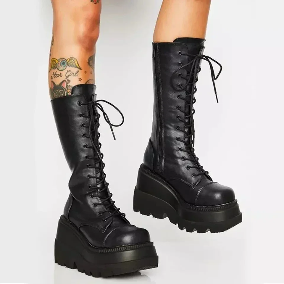 Punk Women Platform Boots Elas - Guipure Lace Panel incelemesi ve fiyatı