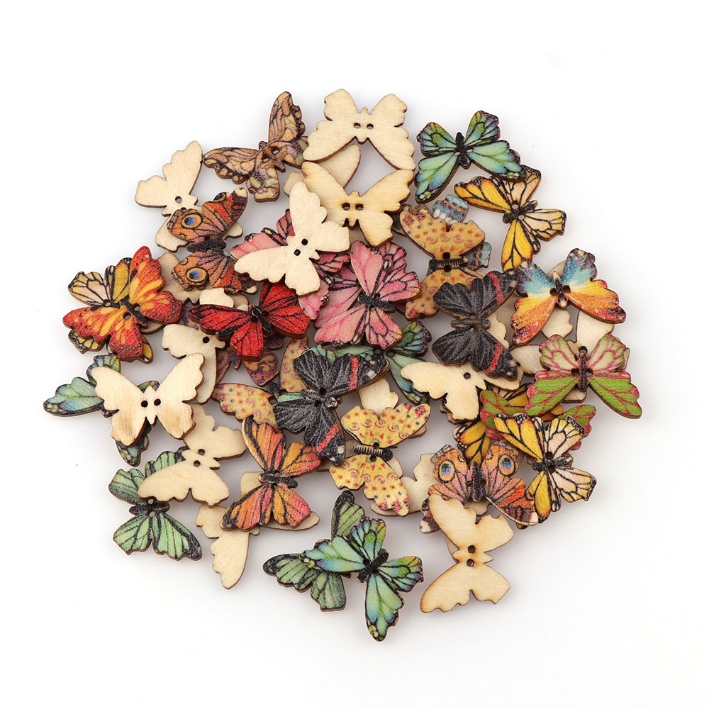 50pcs Butterfly wooden button  - Embellishments For Scrapbooking incelemesi ve fiyatı