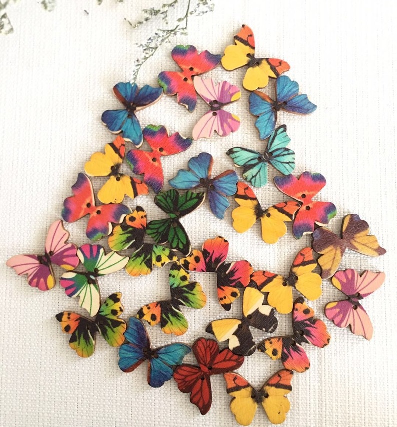 50pcs Butterfly wooden button  - Embellishments For Scrapbooking incelemesi ve fiyatı