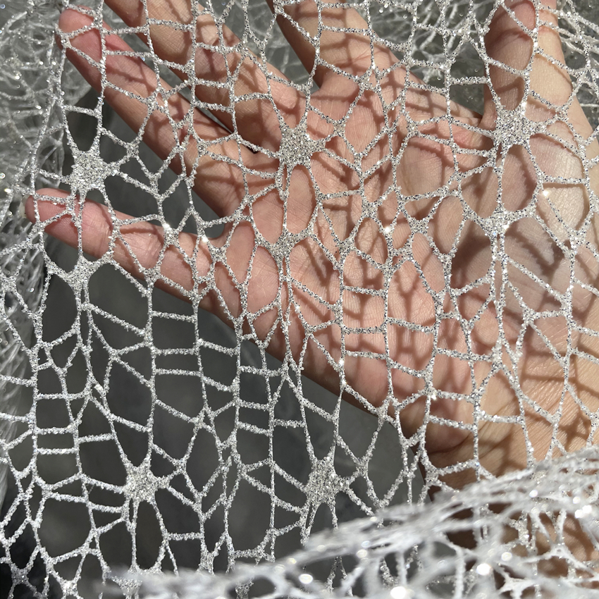 White Glitter Shiny Irregular  - Crystal Mesh Fabric incelemesi ve fiyatı