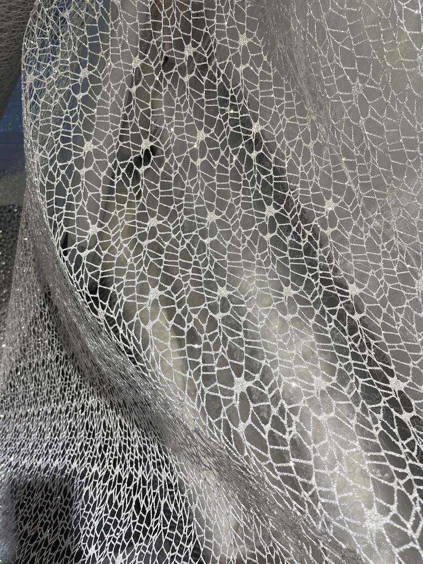 White Glitter Shiny Irregular  - Crystal Mesh Fabric incelemesi ve fiyatı