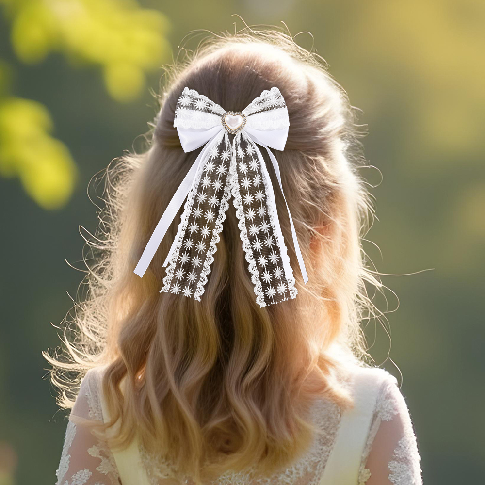 2Pcs Flower Lace Bow Hair Clip - Lace Ribbon Trim incelemesi ve fiyatı