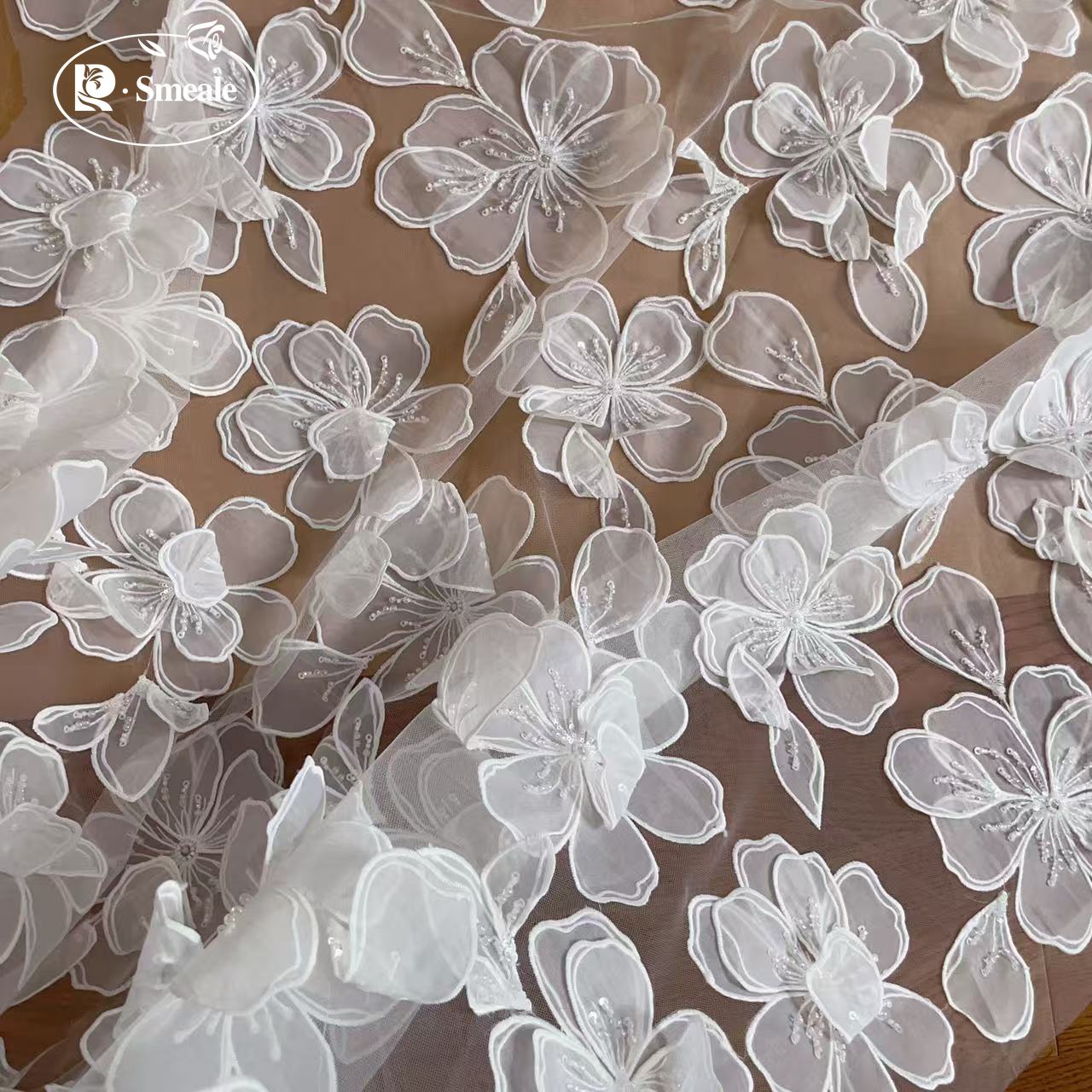 NEW  Large Flowers Beaded Sequ - Crystal Mesh Fabric incelemesi ve fiyatı