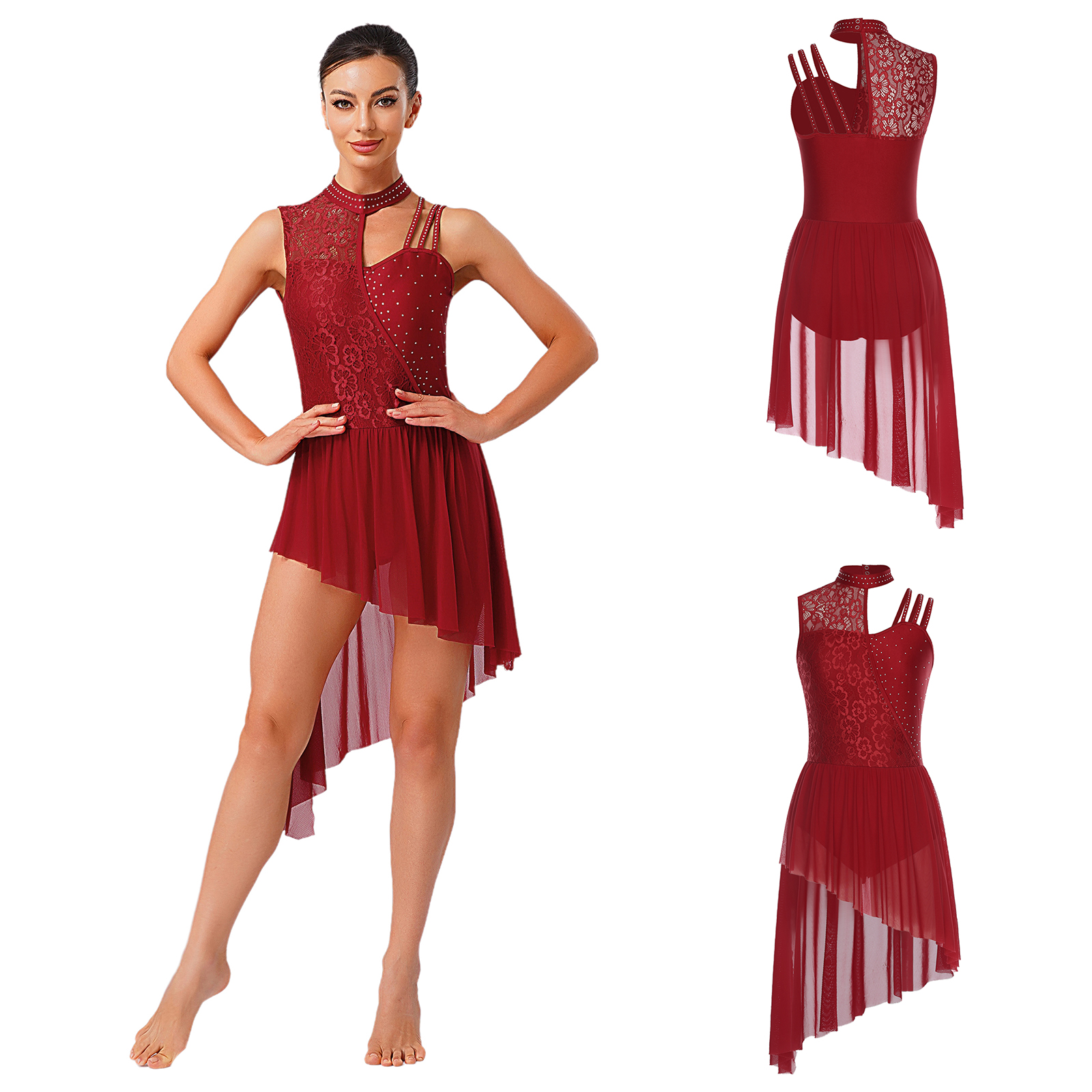 Women Lyrical Dance Dress Flor - Rhinestone Banding Trim incelemesi ve fiyatı