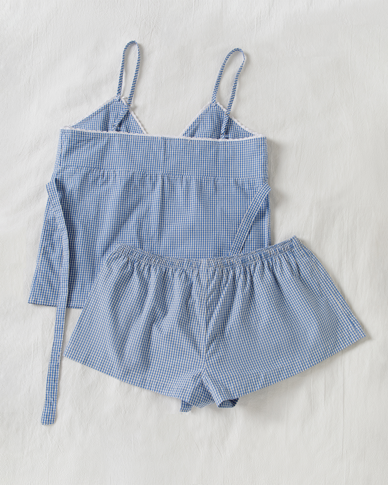 Blue Plaid Shorts 2 Piece Set  - Elastic Lace Trim incelemesi ve fiyatı