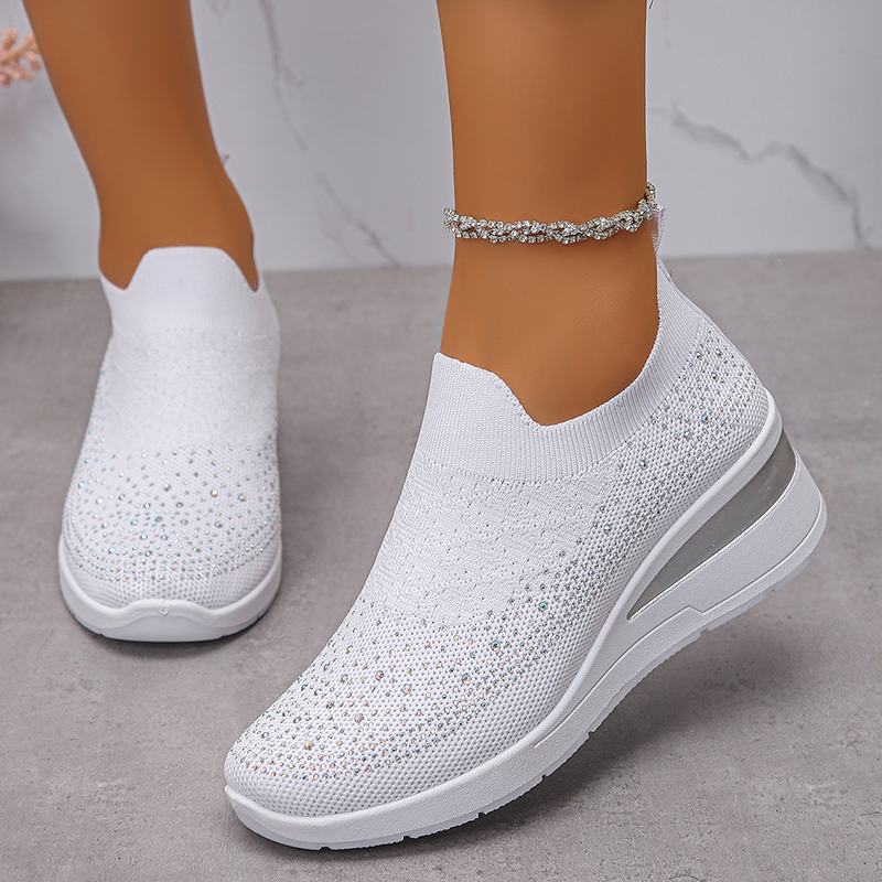 Rhinestone Decor Wedge Sneaker - Crystal Mesh Fabric incelemesi ve fiyatı