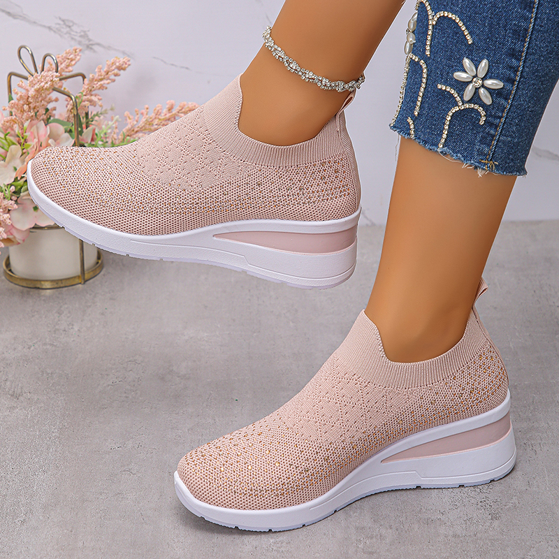 Rhinestone Decor Wedge Sneaker - Crystal Mesh Fabric incelemesi ve fiyatı