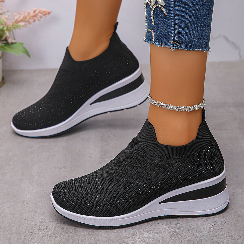Rhinestone Decor Wedge Sneaker - Crystal Mesh Fabric incelemesi ve fiyatı