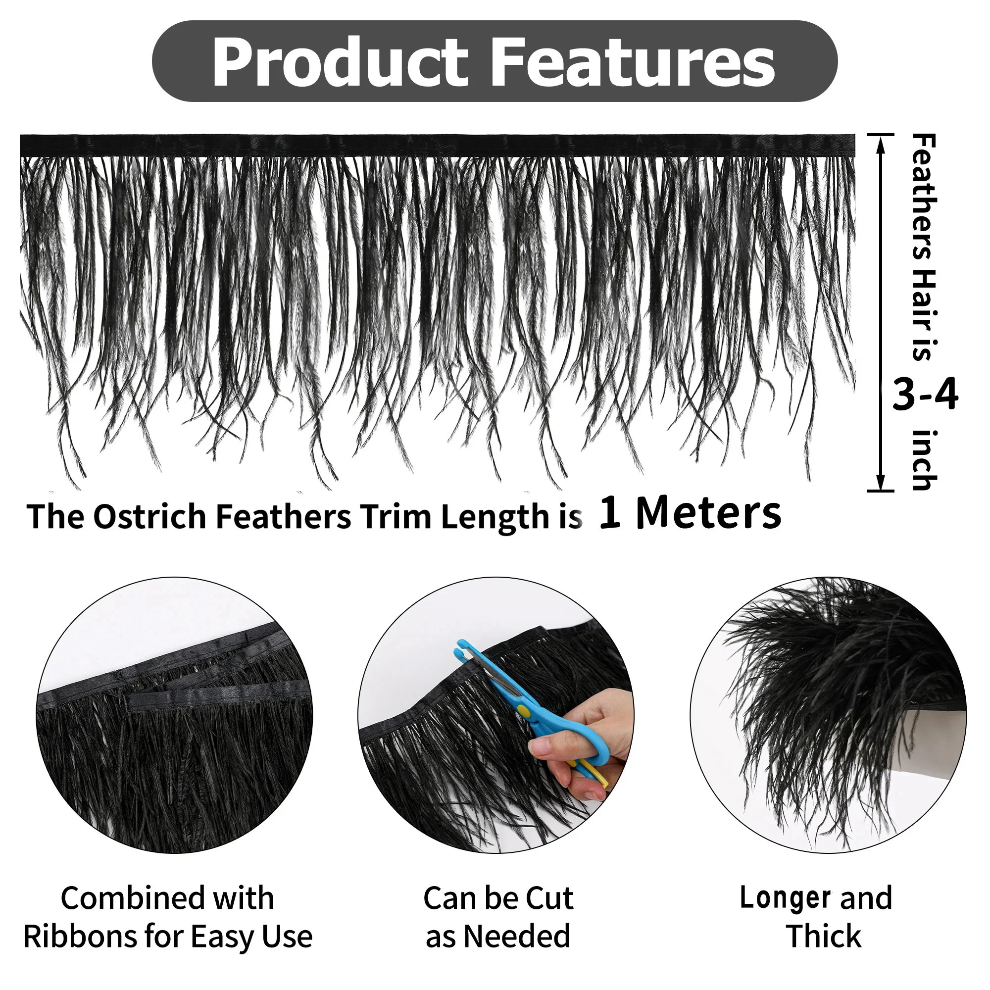 1/10M Natural Plume Black Ostr - Feather Trim Marabou incelemesi ve fiyatı